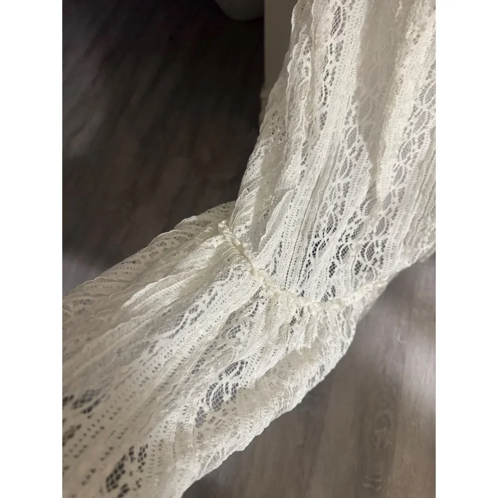 Allison Brittney White Lace Maxi Skirt Smocked Waist Tiered Ruffle Boho Large